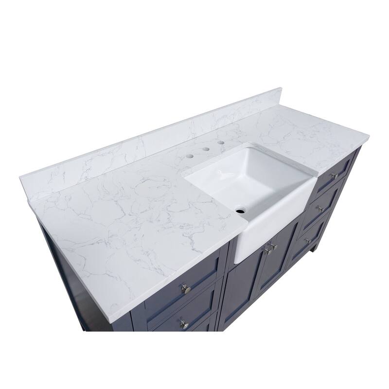 KitchenBathCollection Yorkshire 60" Single Farmhouse Vanity with Engineered Marble Top