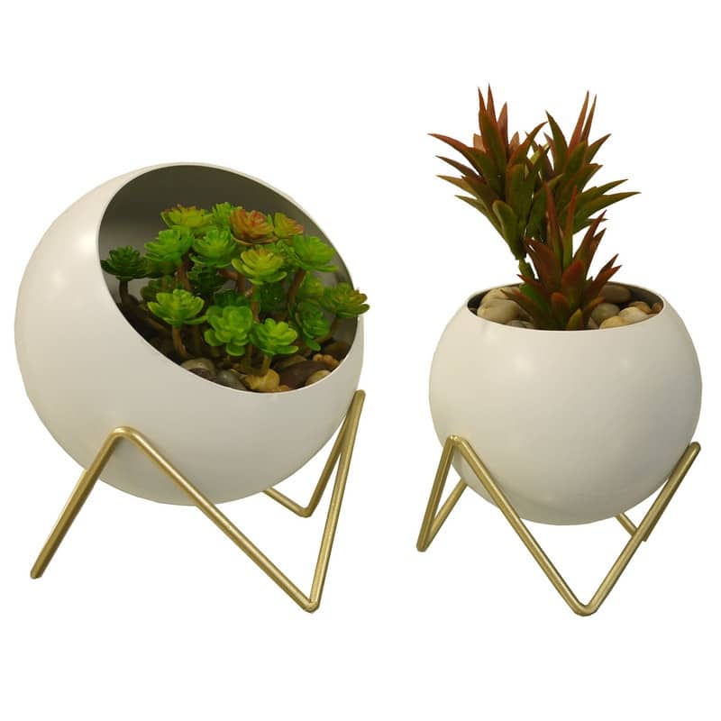 ABN5E131-WHT Spherical Planter, Gold, White, Set of 2 - 8'6" x 13'