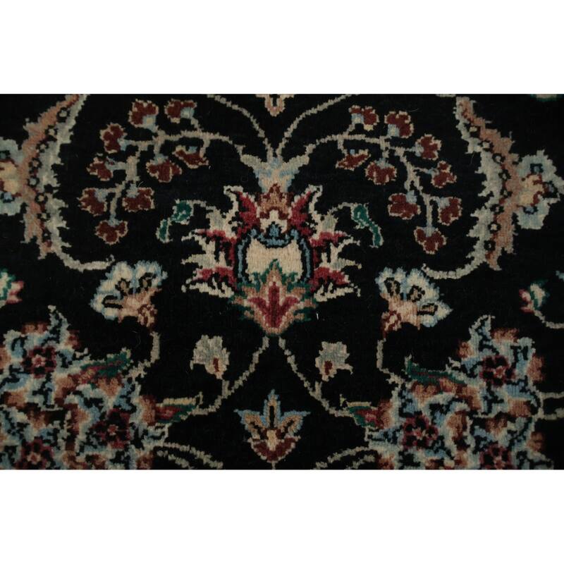 Hand Knotted Oriental 100% Wool Carpet Traditional Floral Black Tabriz Area Rug - 10' 5'' X 7' 10''