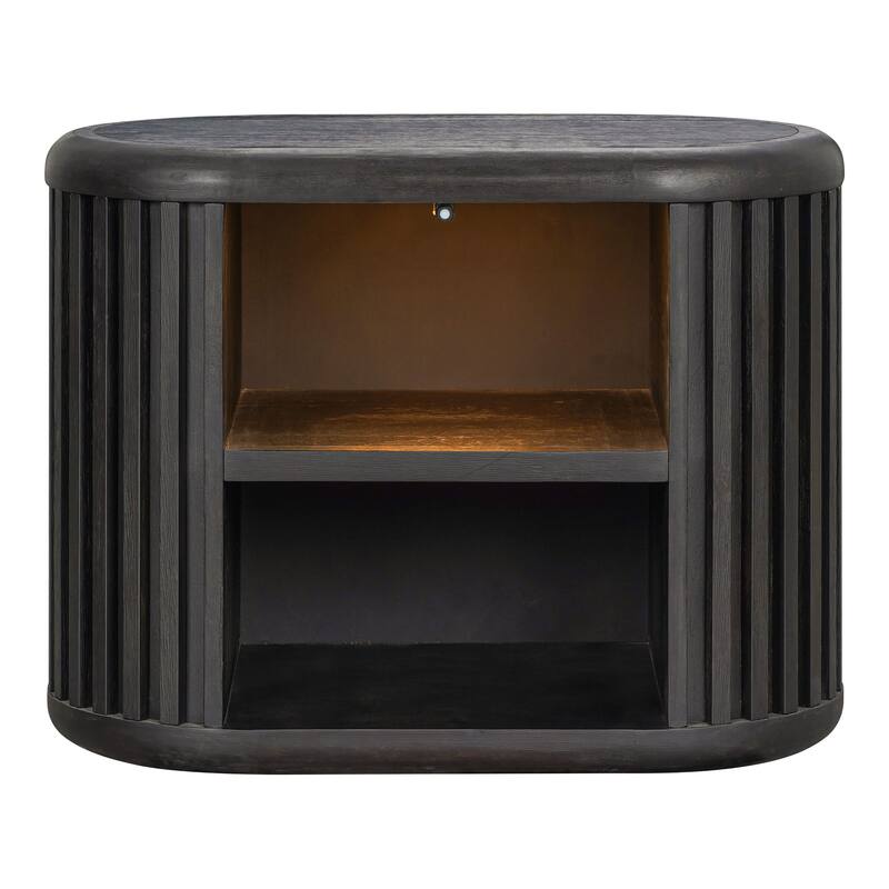 Furniture of America Caelan I Modern 5-Piece Black Solid Wood Fluted Panel Bedroom Set with Motion Light