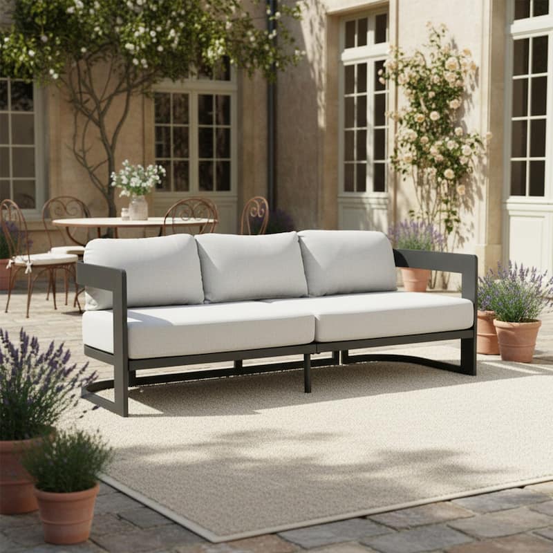 Christopher Knight Home - Elvis Modern Outdoor Aluminum 3 Seater Sofa with Fade-Resistant Cushions - DARK GREY,LIGHT GREY