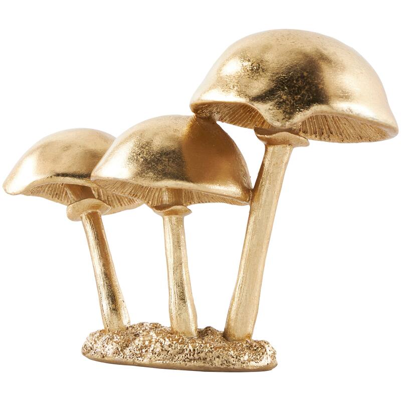 Gold Polystone Metallic Mushroom Decorative Sculpture with Textured Base