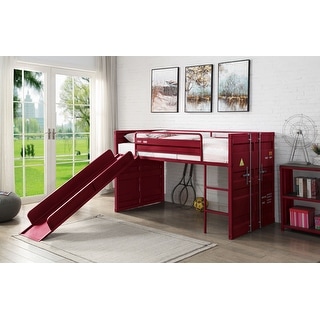 Red Twin Size Metal Loft Bed with Slide for Kids