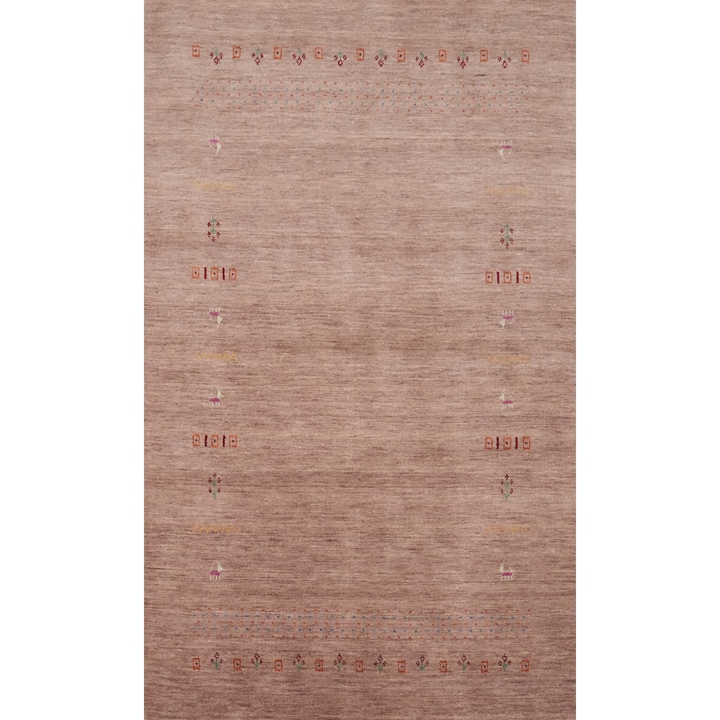 Hand Knotted Oriental 100% Wool Carpet Tribal Animal Pictorial Brown Gabbeh Area Rug - 7' 8'' X 4' 11''