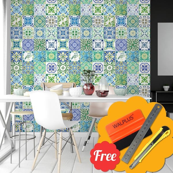 Walplus Blue Green Mosaic Mix Tile Stickers Peel and Wall - Overstock - 31665179