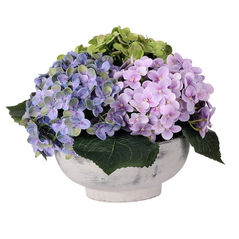 7"Tx12"D Pe Hydrangea Mound In Cement Pot