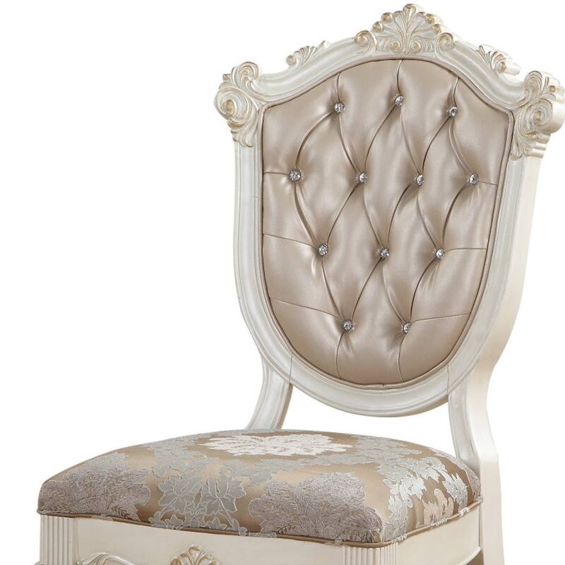 HomeRoots Set of Two Tufted Rose Gold and Pearl Upholstered Faux Leather And Solid Wood Dining Side Chairs