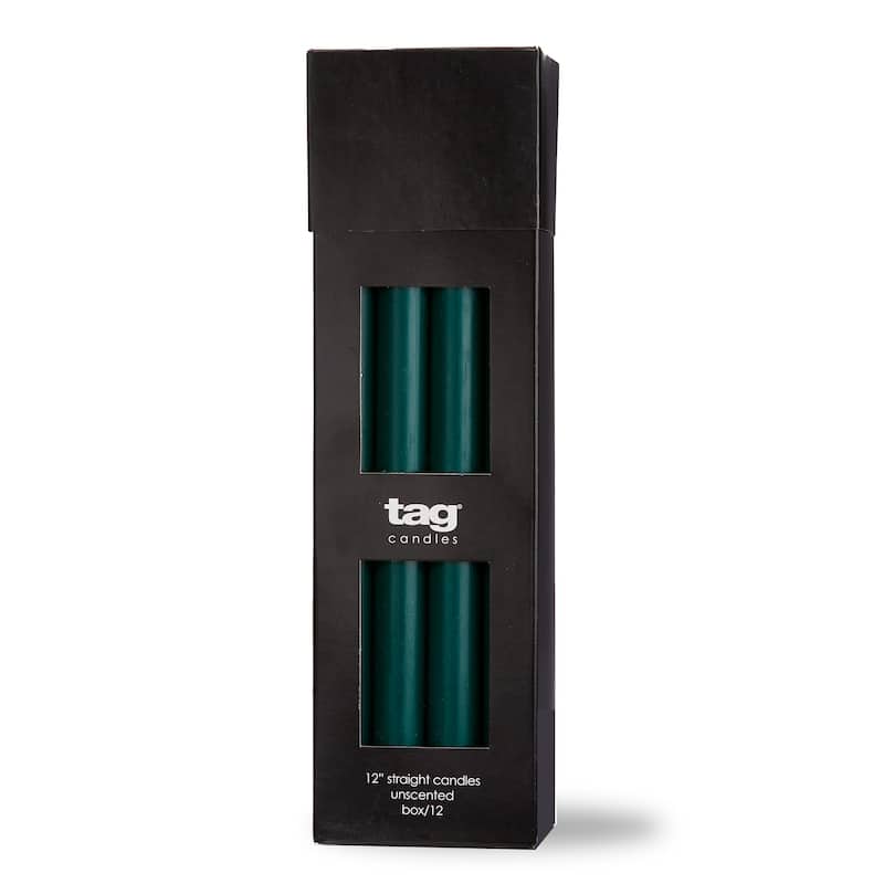 Color Studio 12" Straight Taper Unscented Smokeless Paraffin Wax Candle Dark Green Burn Time 12 hrs. Sold In Units of 1