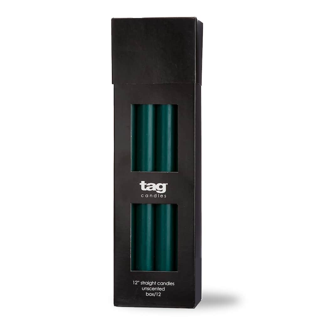 Color Studio 12" Straight Taper Unscented Smokeless Paraffin Wax Candle Dark Green Burn Time 12 hrs. Sold In Units of 1