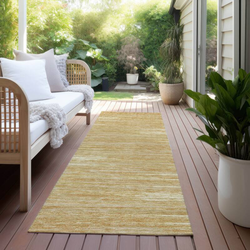 Machine Washable Indoor/ Outdoor Chantille Abstract Stripe Rug - Gold - 2'3" x 7'6"