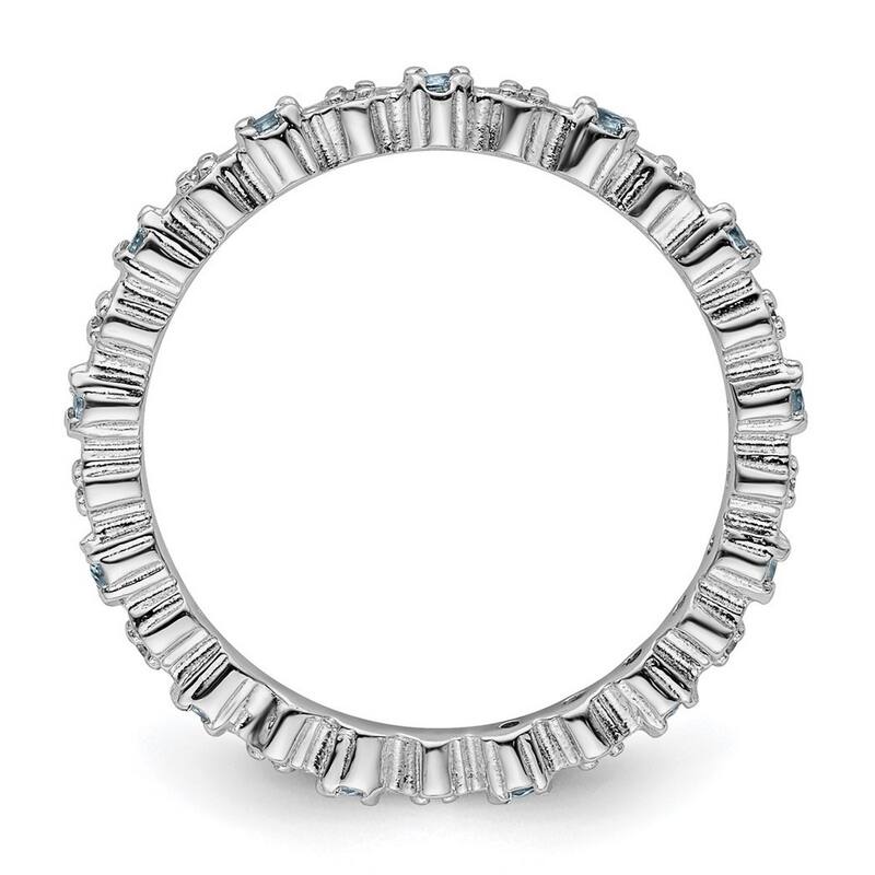 Curata 925 Sterling Silver Polished Prong set Stackable Expressions Aquamarine and Diamond Ring