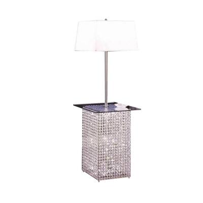 59 Inch Floor Lamp with Glass Tabletop, Crystal Stand, Metal, Clear