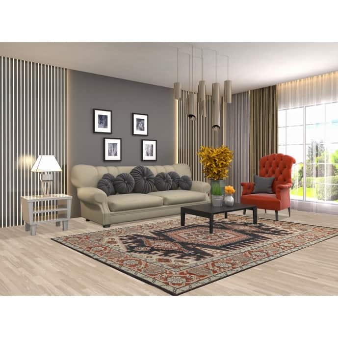 Geometric Viss Indian Area Rug Handmade Wool Carpet - 6'0" x 8'10"