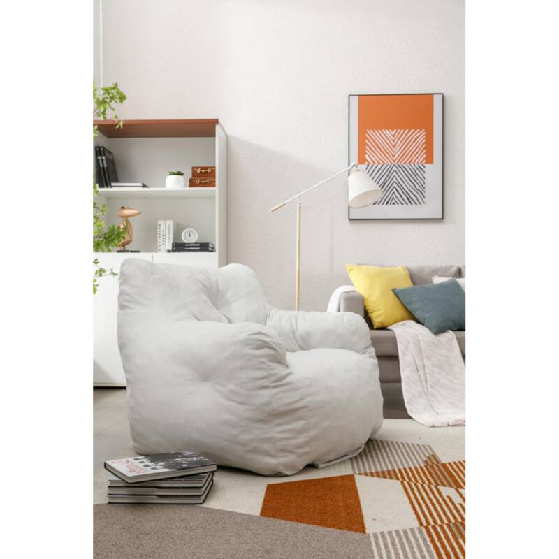 Ivory Soft Velvet Bean Bag Chair with Memory Foam Filling - Ivory