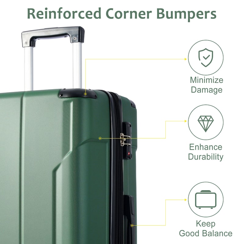 3 Piece Hard shell ABS Lightweight Durable Suitcases Set w/Double Spinner Wheels and Telescopic Handle