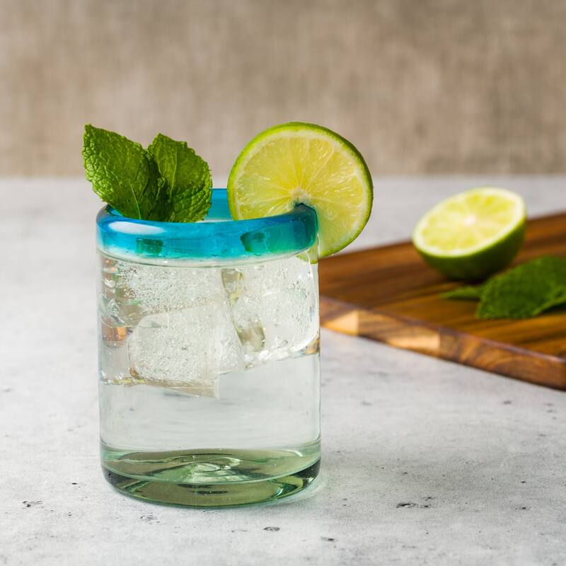 10 Strawberry Street Aqua Rim Handblown Mexican Glassware, Set of 6