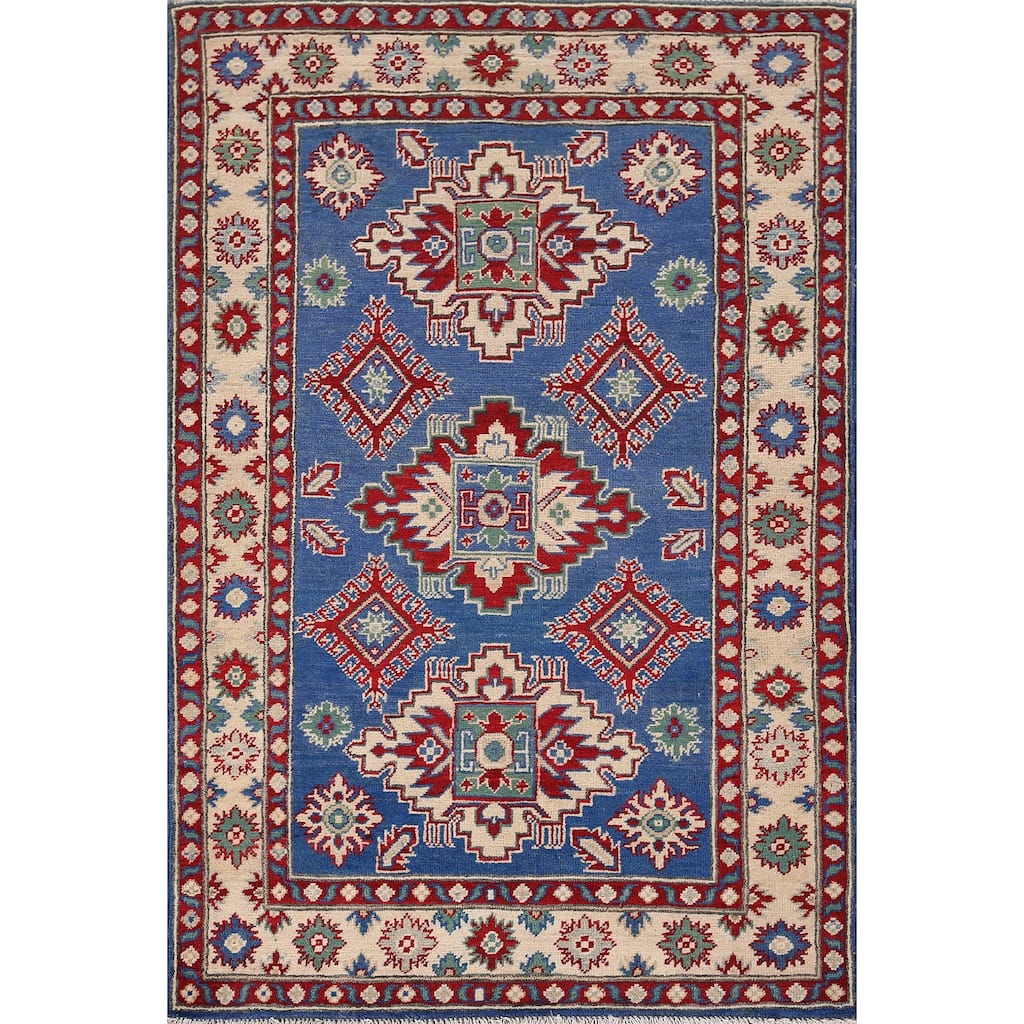 Blue Kazak Oriental Foyer Rug Handmade Wool Carpet - 3'4" x 5'1"