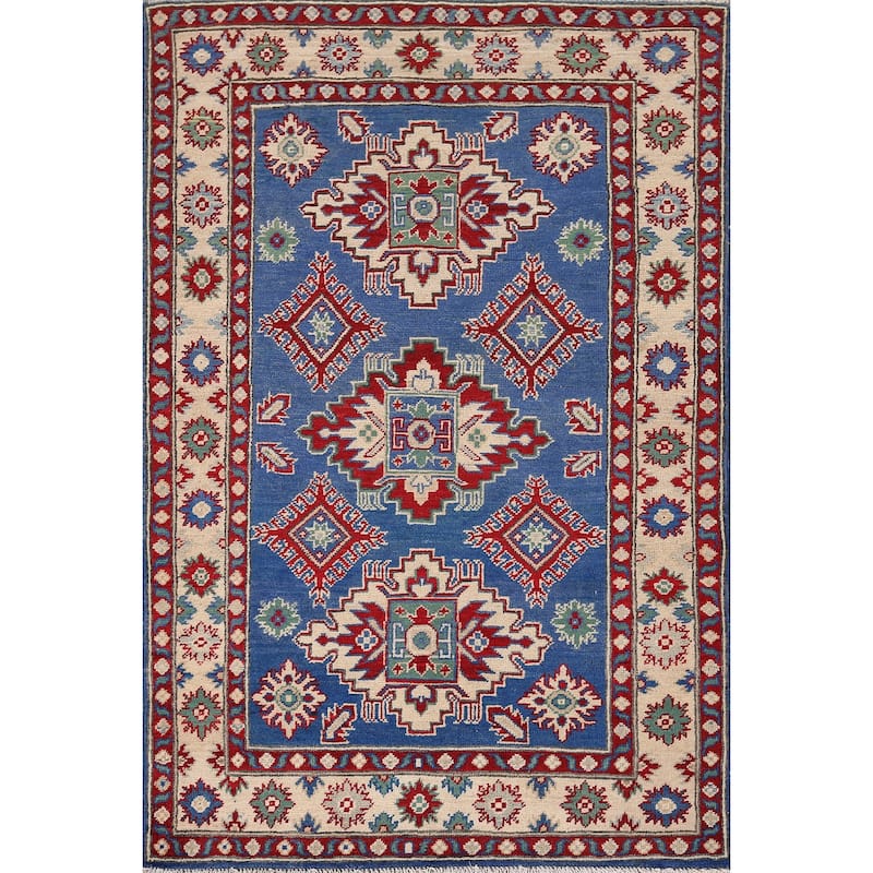 Blue Kazak Oriental Foyer Rug Handmade Wool Carpet - 3'4" x 5'1"