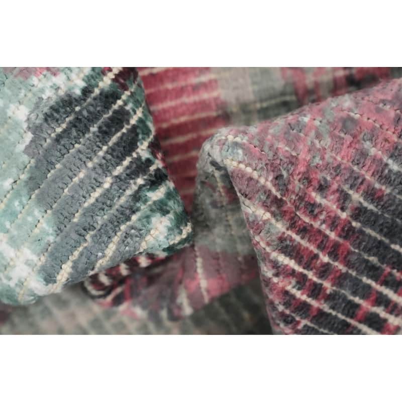Hand Knotted Oriental Viscose Silk Carpet Modern Abstract Green Abstract Area Rug - 4' 0'' X 2' 0''