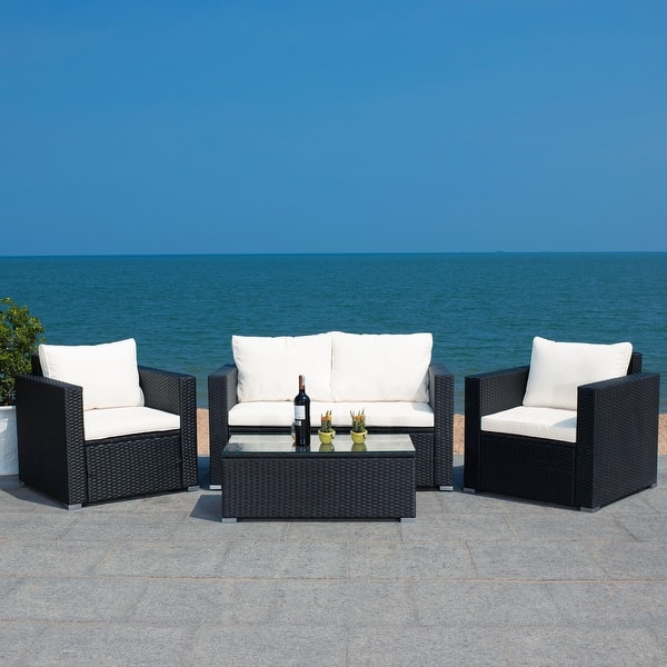 SAFAVIEH Outdoor Living Machie Wicker 4-piece Patio Set - Black/Beige