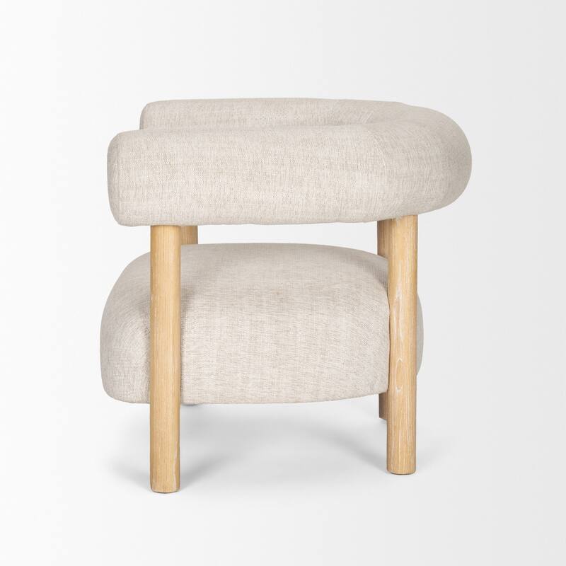 Gianna Open Back Medium Brown Wood w/ Taupe Boucle Fabric Accent Chair - 37.4L x 30.7W x 28.4H
