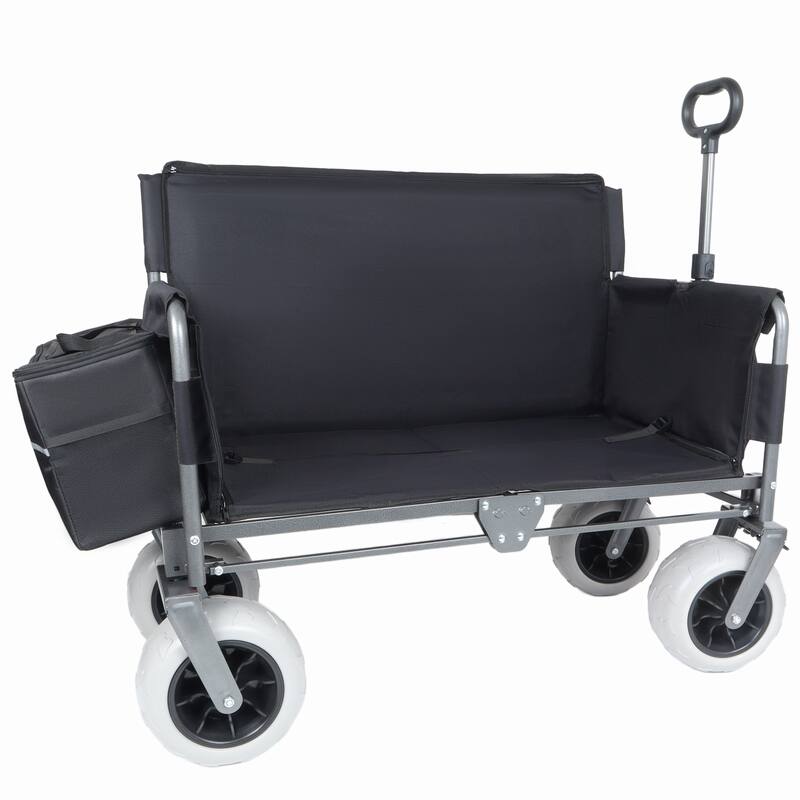 3-in-1 Heavy-Duty Folding Wagon Cart with Bench Seat & Storage, patent protection-Includes 1 ice pack, 500lbs, 180L Capacity