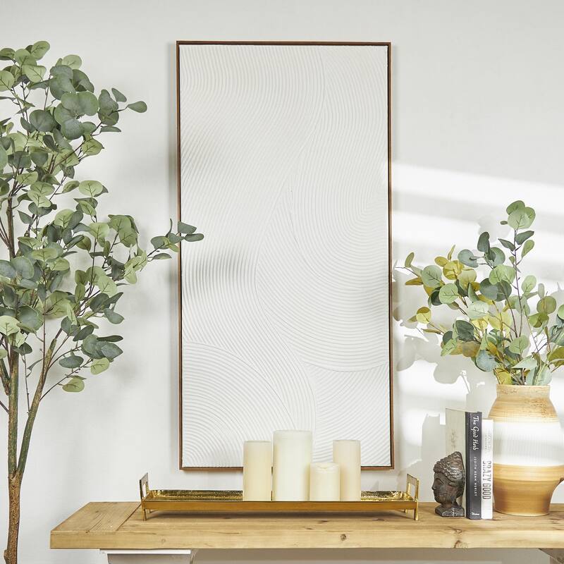 Canvas Geometric Art Deco Inspired Line Art Living Room Framed Wall Art with Gold Frame - White - Roche River Decor
