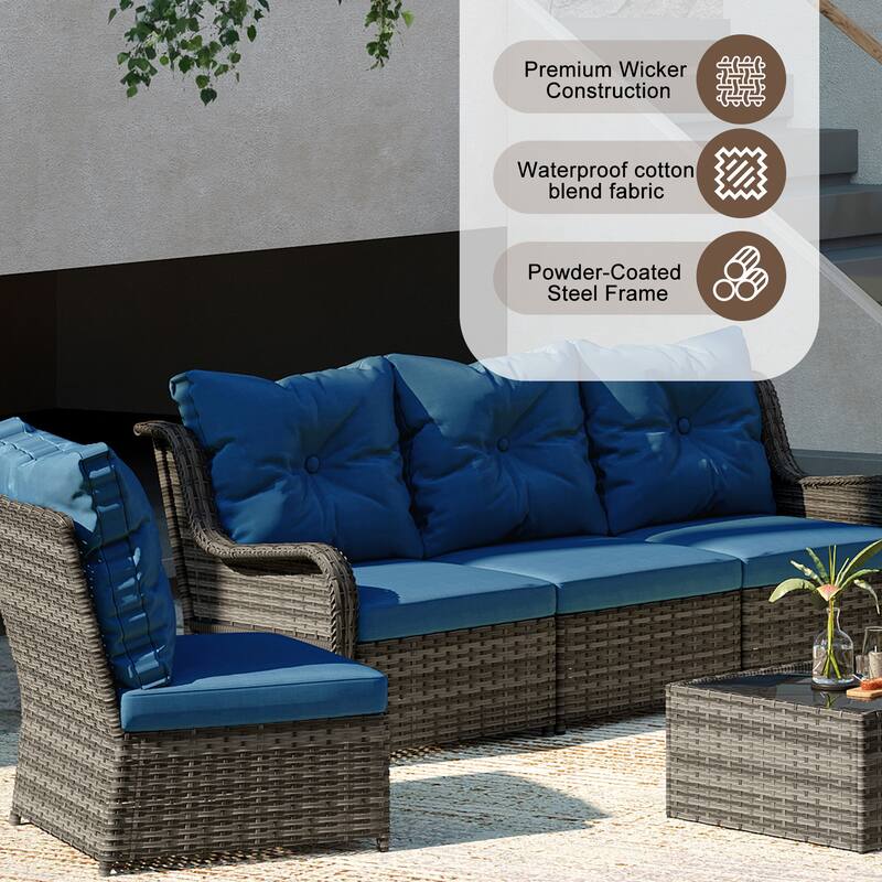 6-pieces Patio Wicker Outdoor Sectional Seating Sofa Set with Coffee Table