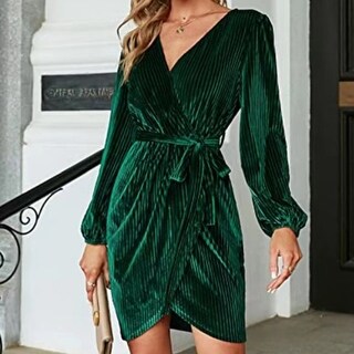Green Velvet Wrap Dress - Bed Bath & Beyond - 42304545