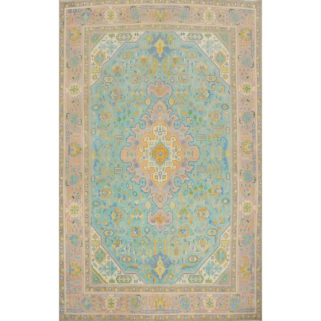 Hand Knotted Oriental 100% Wool Carpet Traditional Medallion Navy Blue & Blues Tabriz Area Rug - 11' 3'' X 7' 10''