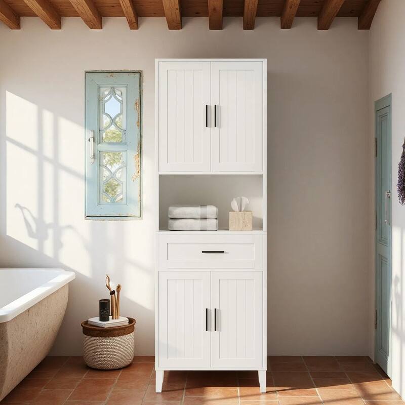 Bathroom Storage Cabinet Tall, 70.9" Cabinet Freestanding, Bathroom Pantry with Drawer, 2 Adjustable Shelves, Open Storage