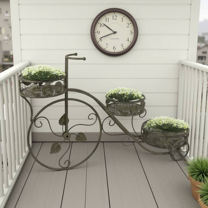 Covey Accent Plant Stand Tricycle, Round Pots, Green Metal 30 Inch
