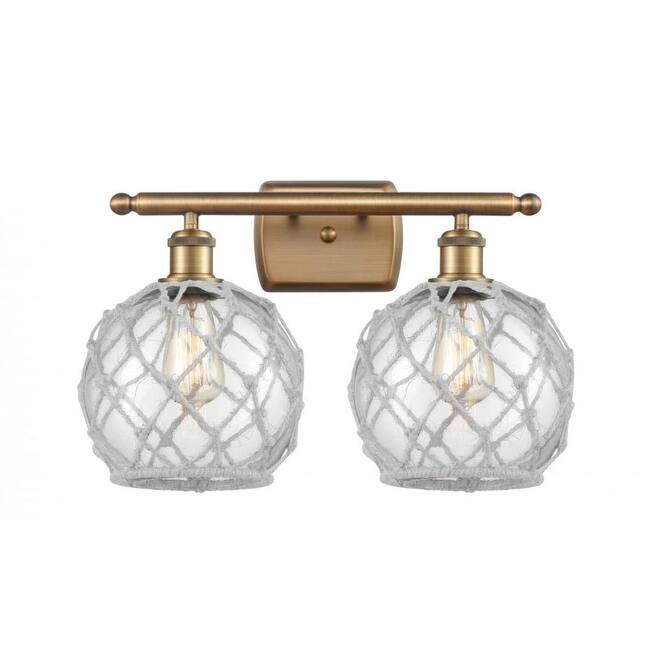 Innovations Lighting Farmhouse Rope 2 Light 16" Wide Bathroom Vanity - Brushed Brass / Clear / White