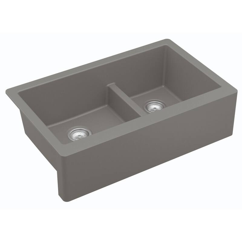 Karran Farmhouse/Apron-Front Quartz Double Bowl Kitchen Sink Kit
