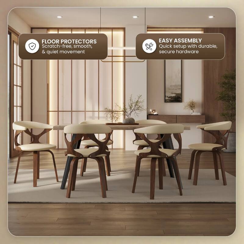 Klyne Leather Dining Chair with Poplar Wood Frame - Mid-Century Wooden Accent Chair with Swivel Base Set of 4