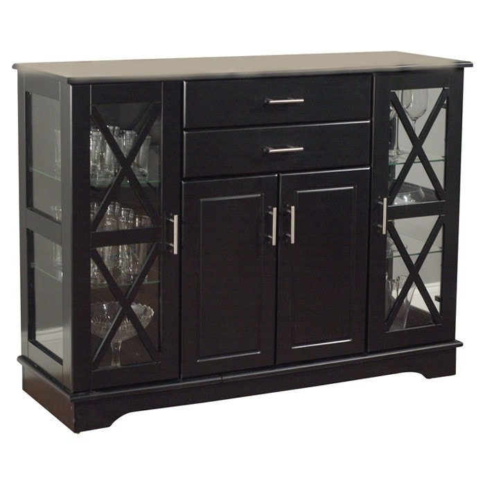 Shop Black Wood Buffet Dining Room Sideboard With Glass Doors On