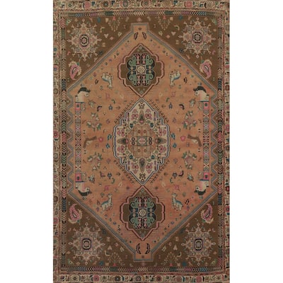 Animal Pictorial Abadeh Persian Rug Vintage Hand-knotted Wool Carpet - 6'8" x 10'1"