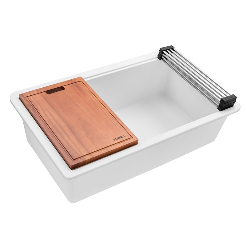 Ruvati 32-inch Granite Composite Quartz Workstation Undermount Kitchen Sink Single Bowl White - RVG2303WH