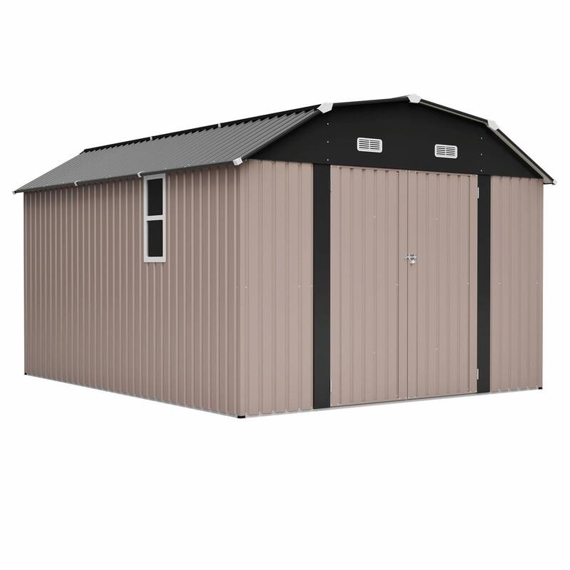 10' x 12' Outdoor Storage Shed, Heavy-Duty Rust-Resistant Steel Tool Shed with Floor Frame Kit