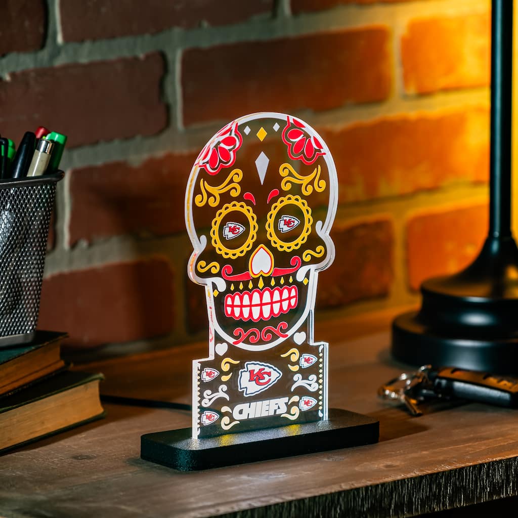 10" LED Tabletop Sugar Skull Halloween Desklite Sign, Kansas City Chiefs - Multicolor. - 10" x 7"