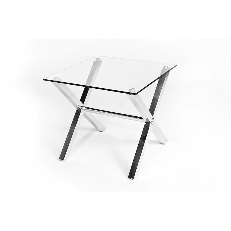 24 in. Chrome and Clear Square Glass End Table, Sturdy Build End Side Table for Living Rooms