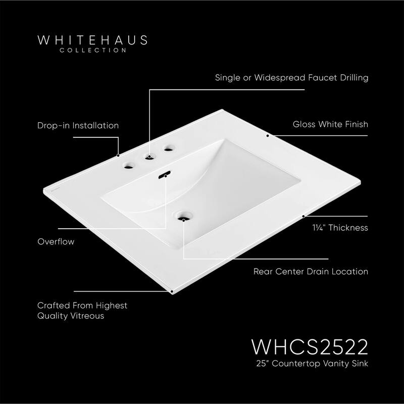 Whitehaus WHCS2522-3H 25" Rectangular Vitreous China Drop In Bathroom