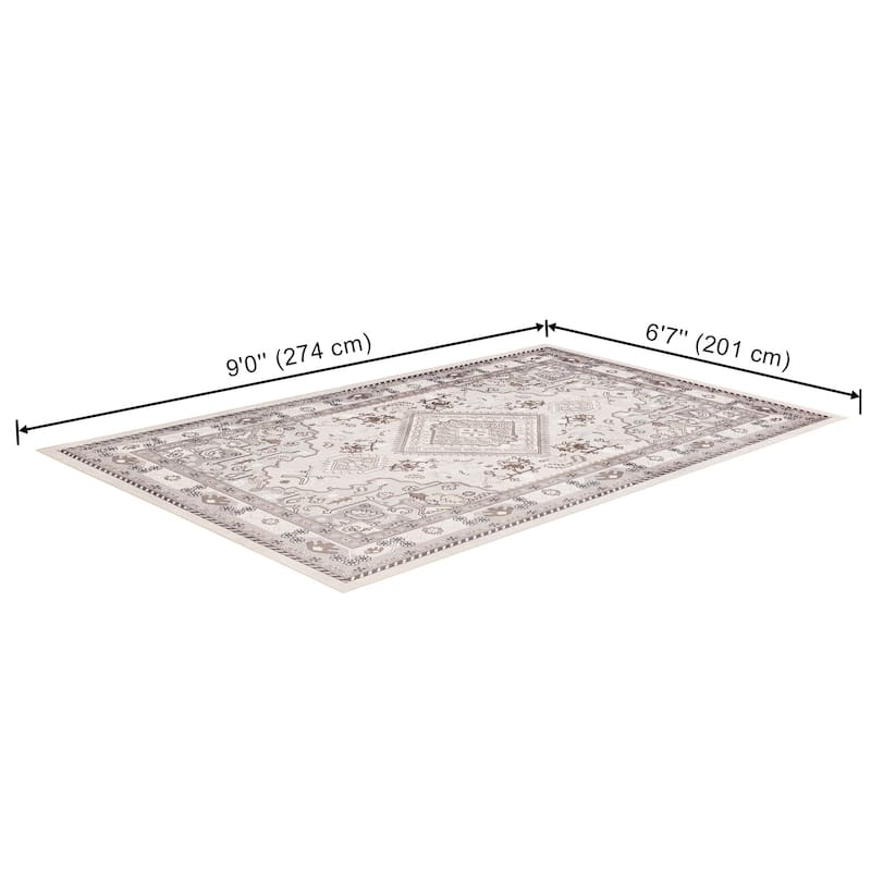 ECARPETGALLERY Oriana Traditional Machine Washable Beige & Grey Area Rug