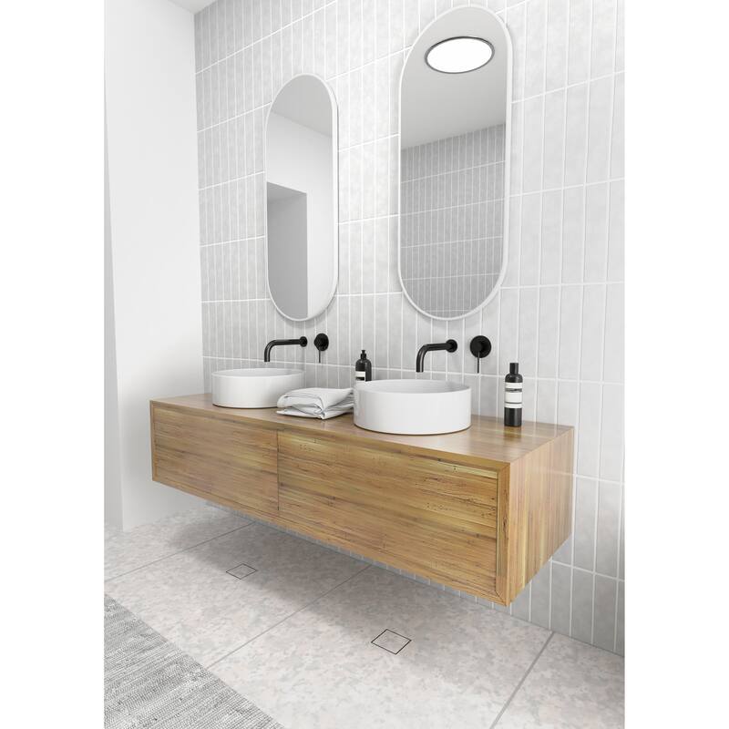 Glass Warehouse 40 in. H x 16 in. W Pill Shape Stainless Steel Framed Mirror