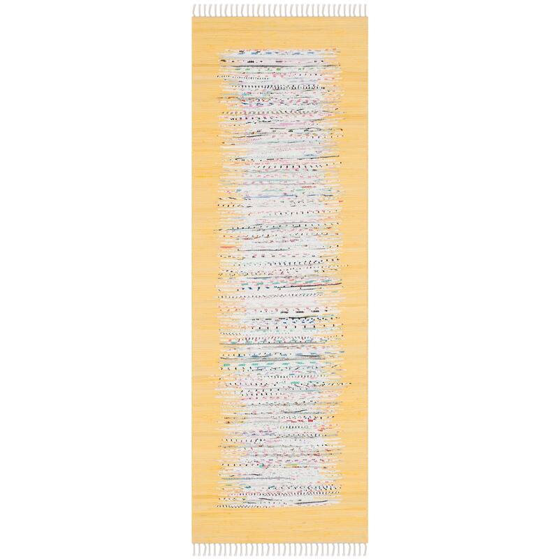 SAFAVIEH Handmade Flatweave Montauk Sidney Cotton Rug - 2'3" x 7' Runner - Ivory/Yellow