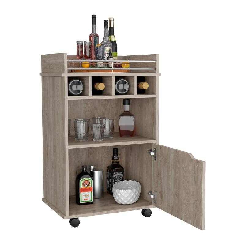 Phoenix Bar cart with 2 Open Shelves 4 Cubbies and Cabinet