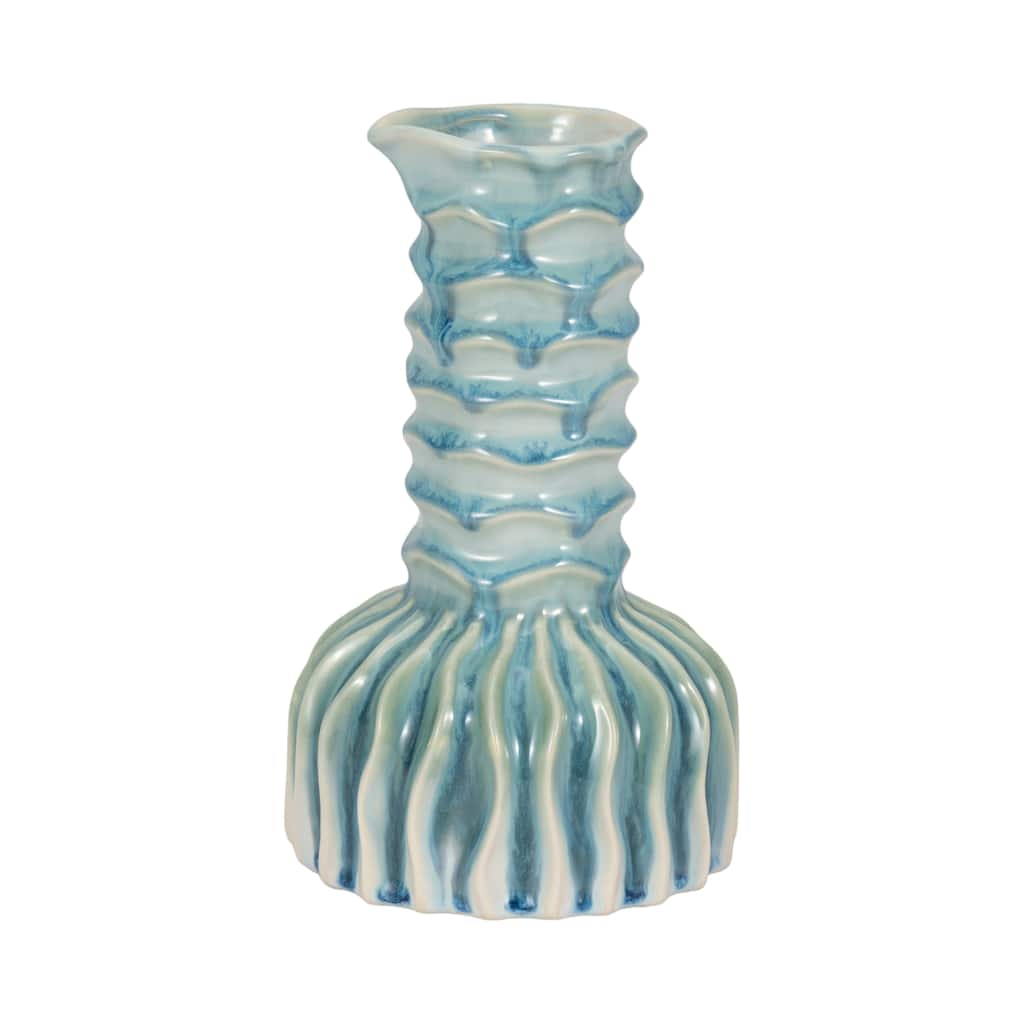 Sagebrook Home Coastal Ribbed Bud Vase Reactive Finish, Blue, Bud, Ribbed