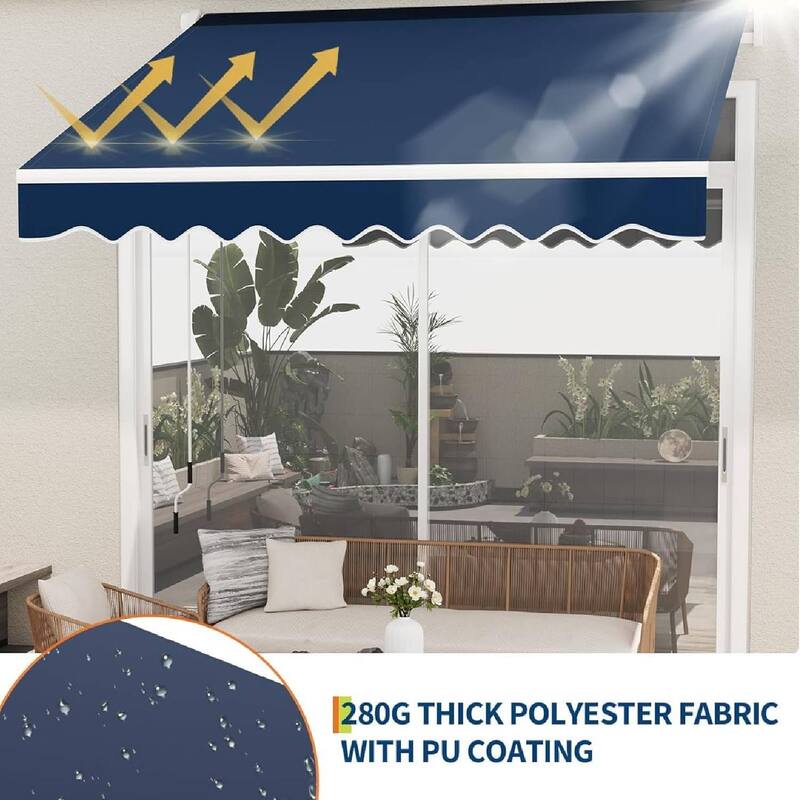 10'x8' Retractable Waterproof Patio Awning, Sun Shade Awning with Manual Crank Handle - N/A