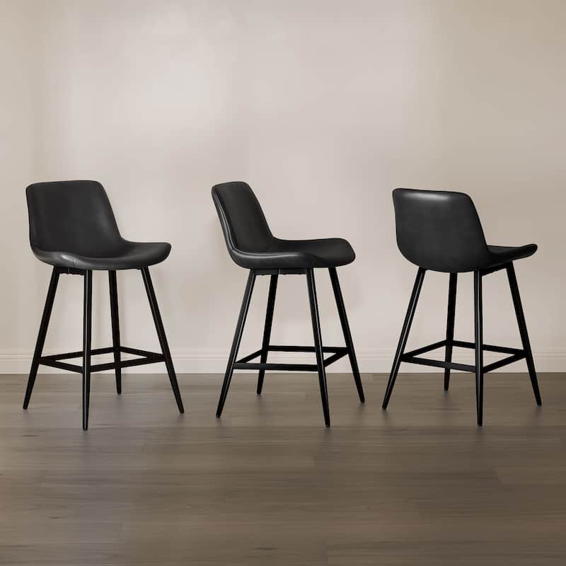 Modern Industrial Counter Stools Faux Leather Upholstered Counter Height Bar tools with Back