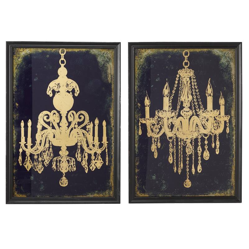 Metal Abstract Wall Decor with Chandelier Print - Set of 2 Gold - Roche River Decor - Gold